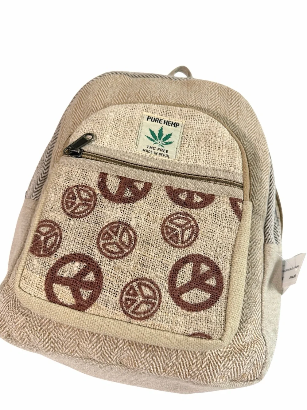 Boho Beige & Brown Peace Sign Backpack